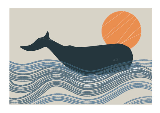 Whale Card with Orange Sun