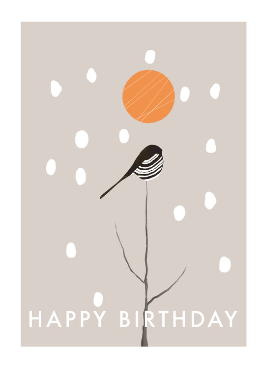 Birthday Card with Bird and Orange Sun